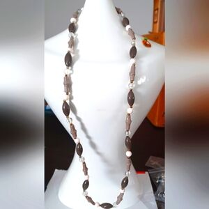 Vintage Brown and White Beaded Necklace